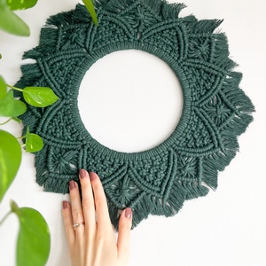 Makramé mandala, makramé koszorú, natúr makramé dekor, bohém mandala - otthon & életmód - dekoráció - fali és függő dekoráció - falra akasztható dekor - Meska.hu