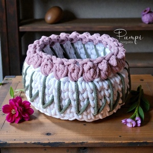 Horgolt tulipános kosár, Táska & Tok, Kosár, Horgolás, MESKA