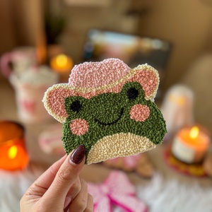 hímzett poháralátét, Béka, Otthon & Életmód, Dekoráció, Dísztárgy, Hímzés, MESKA