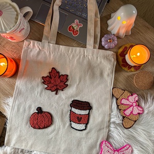 Hímzett vászontáska, kávé, levél, tök, Táska & Tok, Bevásárlás & Shopper táska, Shopper, textiltáska, szatyor, Hímzés, MESKA