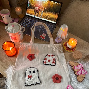 Hímzett vászontáska, virágos szellem - táska & tok - bevásárlás & shopper táska - shopper, textiltáska, szatyor - Meska.hu