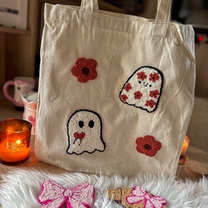 Hímzett vászontáska, virágos szellem - táska & tok - bevásárlás & shopper táska - shopper, textiltáska, szatyor - Meska.hu