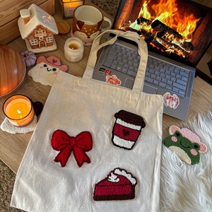 Vászontáska, masni, süti, kávé, Táska & Tok, Bevásárlás & Shopper táska, Shopper, textiltáska, szatyor, Hímzés, MESKA