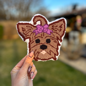 hímzett poháralátét, yorkie kutyafej - Meska.hu