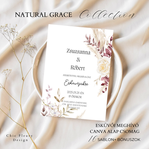 Esküvői meghívó digitális Canva alap sablon csomag, Natural Grace Collection - Meska.hu