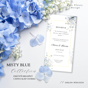 Esküvői meghívó digitális Canva alap sablon csomag, Misty Blue Collection - Meska.hu