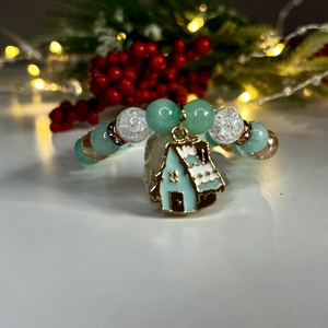 Menta jáde, arany aurakvarc és hegyikristály karkötő méskalács házikó medállal, Ékszer, Karkötő, Ásványkarkötő, Ékszerkészítés, MESKA