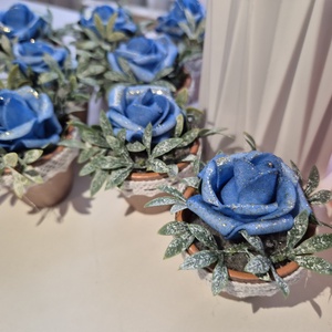 Örök mini rózsa cserepben � kék-arany kézműves ajándék - otthon & életmód - dekoráció - asztal és polc dekoráció - asztaldísz - Meska.hu