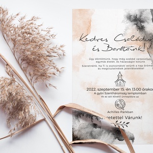 WATERCOLOR Esküvői Meghívó, Sárga Esküvői Meghívó, Tinta Esküvői Meghívó, Minimal Esküvői Meghívó - esküvő - meghívó & kártya - meghívó - Meska.hu