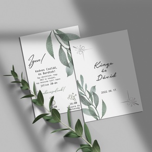 GREENLEAF Esküvői Meghívó, Zöld Esküvői Meghívó, Ezüst Esküvői Meghívó, Minimal Esküvői Meghívó, Esküvő, Meghívó & Kártya, Meghívó, Fotó, grafika, rajz, illusztráció, Papírművészet, MESKA