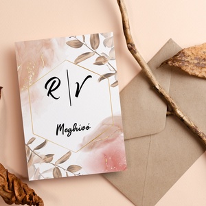 BRONWLEAF Esküvői Meghívó, Barna Esküvői Meghívó, Leveles Esküvői Meghívó, Minimal Esküvői Meghívó, Esküvő, Meghívó & Kártya, Meghívó, Fotó, grafika, rajz, illusztráció, Papírművészet, MESKA