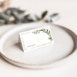 GREENLEAF Esküvői Ültetőkártya, Zöld Esküvői Ültetőkártya, Minimal Esküvői Ültetőkártya, Levél Esküvői Ültetőkártya, Esküvő, Meghívó & Kártya, Ültetési rend, Fotó, grafika, rajz, illusztráció, Papírművészet, MESKA