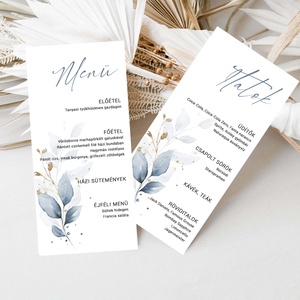 BLUEFLOWER Esküvői Menülap, Levelek Esküvői Menülap, Kék Esküvői Menülap, Arany Esküvői Menülap, Esküvő, Meghívó & Kártya, Menü, Fotó, grafika, rajz, illusztráció, Papírművészet, MESKA