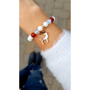 Rénszarvas medálos ásványkarkötő, Ékszer, Karkötő, Gyöngyös karkötő, , MESKA