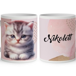 Kérd a Neveddel - Szürke pici cica mintás bögre, Otthon & Életmód, Konyhafelszerelés, tálalás, Tálalás, Bögre & Csésze, , MESKA