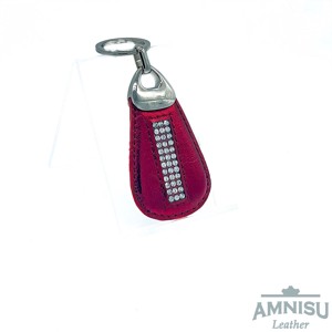 Metál bordó csepp alakú swarovski köves bőr kulcstartó H5006 - Meska.hu