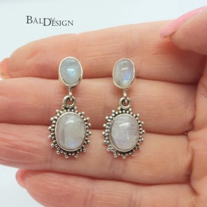 Ezüst holdköves fülbevaló - ékszer - fülbevaló - lógó fülbevaló - Meska.hu