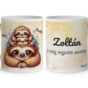 Névvel kérhető - Cuki lajhár Apa és két gyerek - Kicsi a rakás mintás bögre - Meska.hu