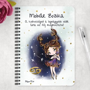 Személyre szabható - Barna hajú Csini Rák lány mintás A5-ös füzet - otthon & életmód - papír, írószer - jegyzetfüzet & napló - Meska.hu