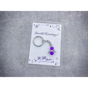 Szeretlek Keresztanya lila angyal medálos kulcstartó - táska & tok - kulcstartó & táskadísz - kulcstartó - Meska.hu