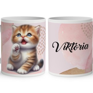 Kérd a Neveddel - Pacsis vörös cicus mintás bögre, Otthon & Életmód, Konyhafelszerelés, tálalás, Tálalás, Bögre & Csésze, , MESKA