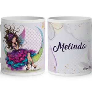 Névvel kérhető - Szépséges lila virágos tündér és a hold mintás bögre, Otthon & Életmód, Konyhafelszerelés, tálalás, Tálalás, Bögre & Csésze, , MESKA