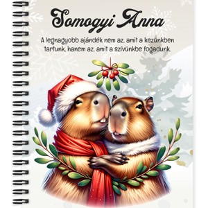 Személyre szabható - Cuki Karácsonyi capybara pár mintás A6-os füzet, Otthon & Életmód, Papír, írószer, Jegyzetfüzet & Napló, , MESKA