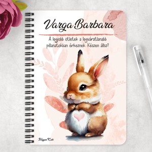 Személyre szabható - Szíves pocakú nyuszika mintás A6-os füzet - otthon & életmód - papír, írószer - jegyzetfüzet & napló - Meska.hu