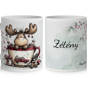 Névvel kérhető - Cuki téli jávorszarvas mintás bögre, Otthon & Életmód, Konyhafelszerelés, tálalás, Tálalás, Bögre & Csésze, , MESKA