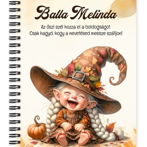 Személyre szabható - Kacagó őszi manó lány mintás A6-os füzet, Otthon & Életmód, Papír, írószer, Jegyzetfüzet & Napló, , MESKA