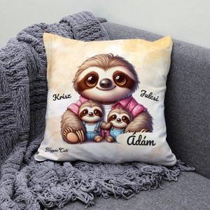 Névvel kérhető - Cuki lajhár Apa és két kis lajhár mintás párna - otthon & életmód - lakástextil - párna & párnahuzat - díszpárna (belsővel együtt) - Meska.hu