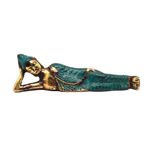 Réz figura Buddha fekvő arany kék 2,5x11cm - Meska.hu