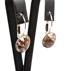 Fülbevaló ovális jáspis leopárd fém keret záras 10x14mm, Ékszer, Fülbevaló, Lógó fülbevaló, , MESKA