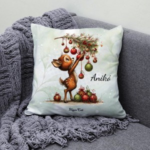 Névvel kérhető - Cuki karácsonyi őzike és a díszek mintás párna - otthon & életmód - lakástextil - párna & párnahuzat - díszpárna (belsővel együtt) - Meska.hu