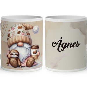 Névvel kérhető - Kávés manó cuki lajhárral mintás bögre, Otthon & Életmód, Konyhafelszerelés, tálalás, Tálalás, Bögre & Csésze, , MESKA