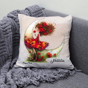 Névvel kérhető - Aranyos pipacs tündérlány és a hold mintás párna - otthon & életmód - lakástextil - párna & párnahuzat - díszpárna (belsővel együtt) - Meska.hu