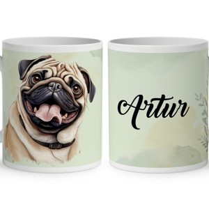 Névvel kérhető - Barna mopsz portré mintás bögre, Otthon & Életmód, Konyhafelszerelés, tálalás, Tálalás, Bögre & Csésze, , MESKA
