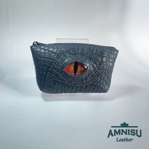 Sötétzöld krokkómintás egy cipzáras kulcstartó sárkány szemmel F7006 - táska & tok - kulcstartó & táskadísz - kulcstartó - Meska.hu