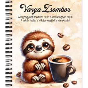 Személyre szabható - Kávés lajhár - csak feketén mintás A6-os füzet, Otthon & Életmód, Papír, írószer, Jegyzetfüzet & Napló, , MESKA