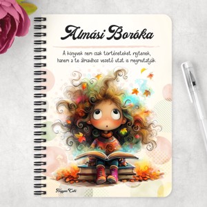 Személyre szabható - Álmodó őszi Könyvmoly lány mintás A5-ös füzet - otthon & életmód - papír, írószer - jegyzetfüzet & napló - Meska.hu