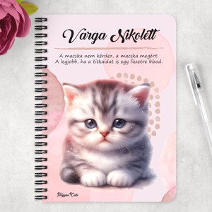Személyre szabható - Szürke pici cica mintás A5-ös füzet - otthon & életmód - papír, írószer - jegyzetfüzet & napló - Meska.hu