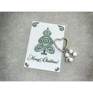 Merry Christmas kulcstartó tejkvarccal - Meska.hu
