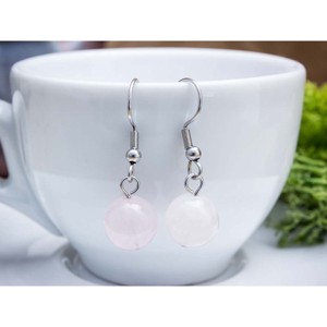 Rózsakvarc lógós fülbevaló 8mm, Ékszer, Fülbevaló, Lógó fülbevaló, , MESKA