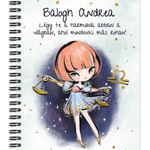 Személyre szabható - Vörös hajú Csini Mérleg lány mintás A5-ös füzet, Otthon & Életmód, Papír, írószer, Jegyzetfüzet & Napló, , MESKA