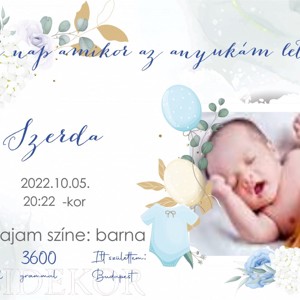 Babaköszöntő fényképes ajándék - Újszülött tábla névvel és dátummal, Játék & Sport, Keresztelőajándékok, , MESKA