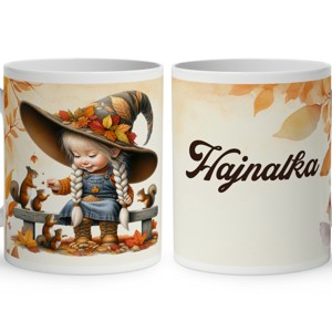 Névvel kérhető - Őszi manó lány ésa mókusok mintás bögre - Meska.hu