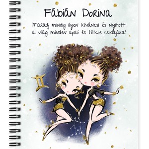 Személyre szabható - Barna hajú Csini Ikrek lány mintás A5-ös füzet, Otthon & Életmód, Papír, írószer, Jegyzetfüzet & Napló, , MESKA