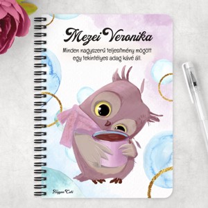 Személyre szabható - Cuki kávés bagoly mintás A5-ös füzet - otthon & életmód - papír, írószer - jegyzetfüzet & napló - Meska.hu