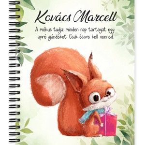 Személyre szabható - Cuki mókus ajándékkal mintás A5-ös füzet, Otthon & Életmód, Papír, írószer, Jegyzetfüzet & Napló, , MESKA