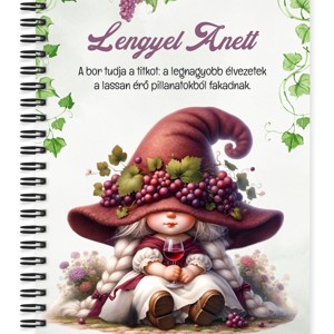 Személyre szabható - Egy pohár bor és a borász manó lány mintás A5-ös füzet, Otthon & Életmód, Papír, írószer, Jegyzetfüzet & Napló, , MESKA